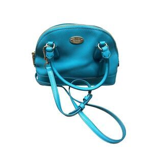 Coach Mini Turquoise Leather Crossbody Bag With Adjustable Strap & Zip Closure